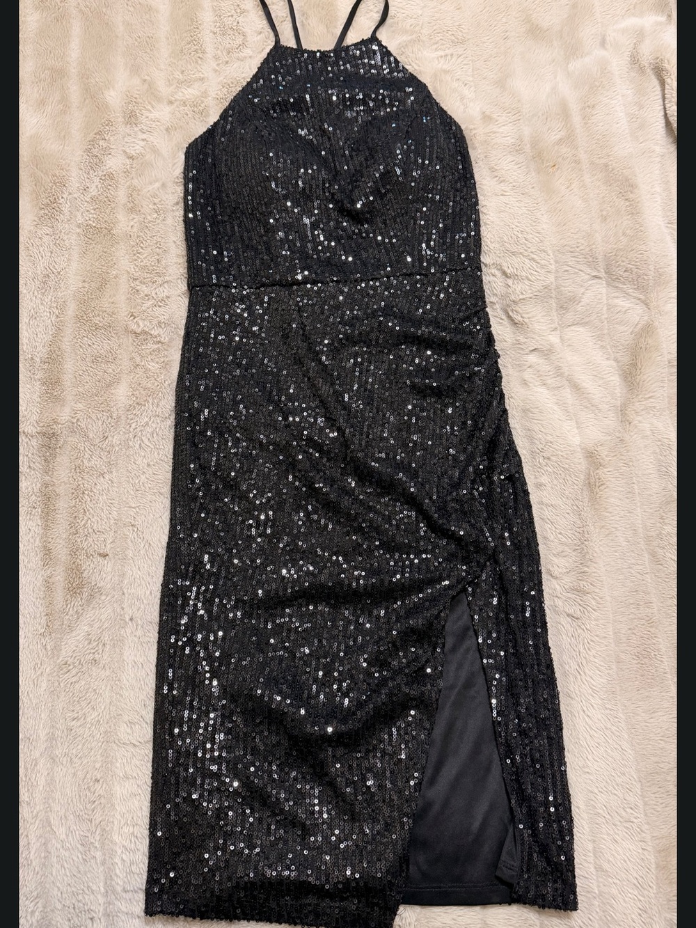 belk Black Sequin Halter Midi Dress with Side Slit